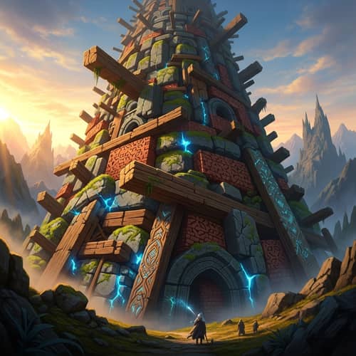 Fantasy Builders Scene with Wood, Stone & Brick