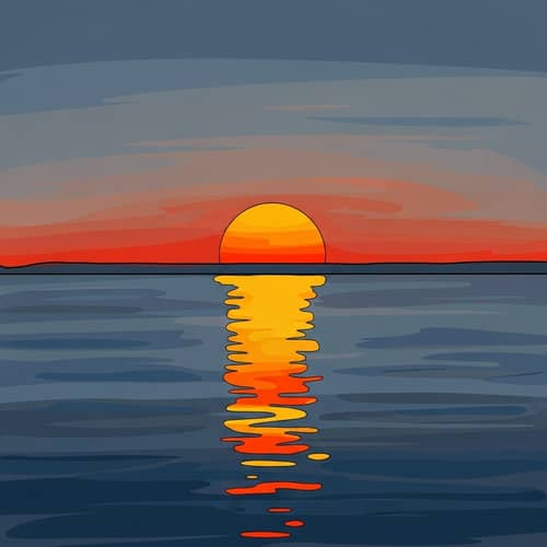Simplified Digital Artwork Inspired by Claude Monet's 'Impression, Sunrise'