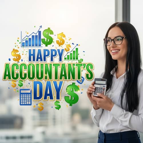 Happy Accountant's Day | Woman in Glasses with Long Black Hair