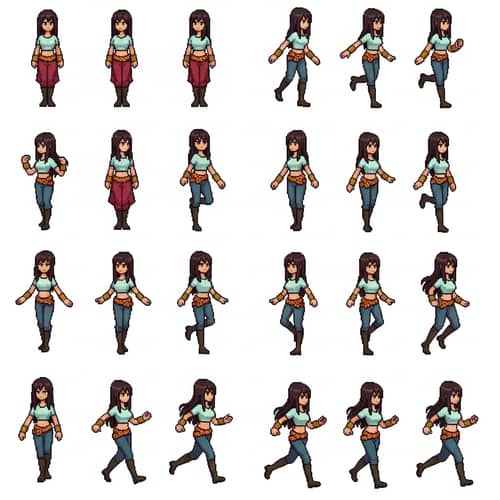 2D Pixel Art Female Character Sprite Sheet for RPG