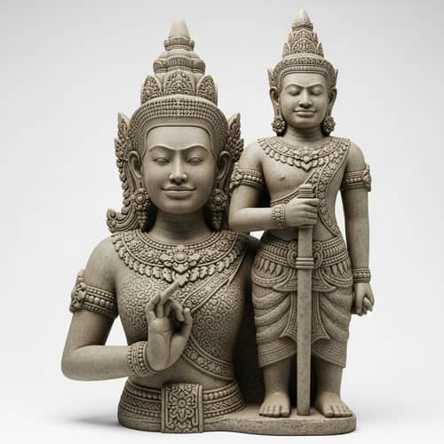 Southeast Asian Mythology Princess with Warrior Statue