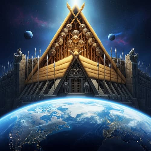 Valhalla Grand Hall of Norse Mythology - Mythical Illustration