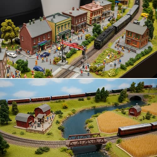 Exquisite N Scale Model Train Layouts: Miniature Town and Rustic Countryside