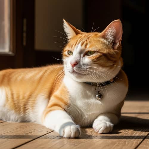 Glowing Orange and White Domestic Short-Haired Cat Lounging Lazily