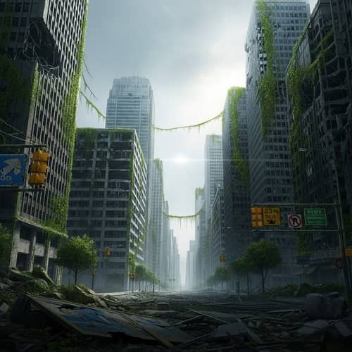 Apocalyptic Cityscape Reclaimed by Nature | Symbol of Growth & Decay