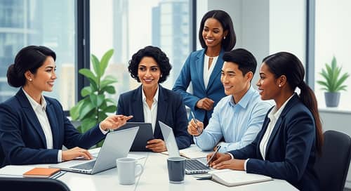 Diverse Corporate Team Discussing AI Solutions in Modern Setting