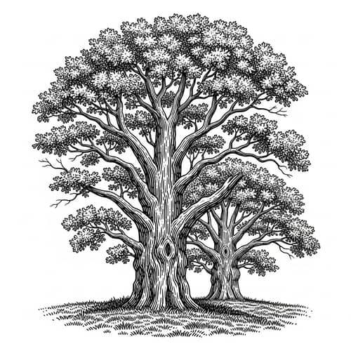 Vintage Woodcut Oak Tree T-Shirt Design