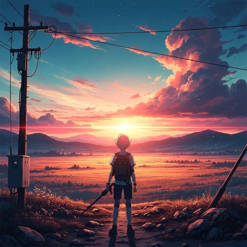 Post-Apocalyptic Scene with Hyper-Realistic Landscape and 3D Anime Avatar