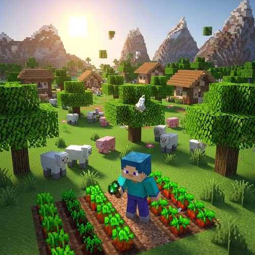 Explore a Vivid Minecraft Village & Landscapes