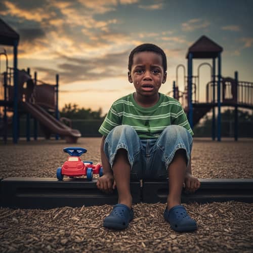 Isolated Black Child in Distress at Playground