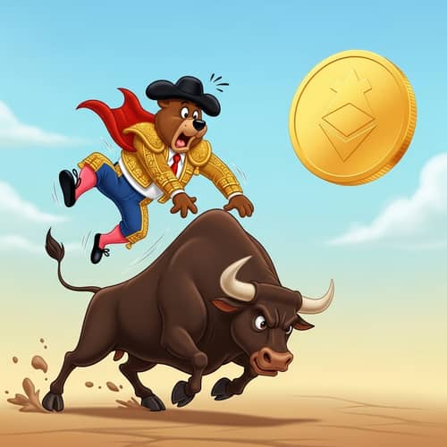 Cartoonish Bear Matador Vs Raging Bull | Crypto Meme Token