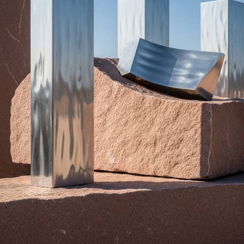 Abstract Aluminum and Pink Stone Composition