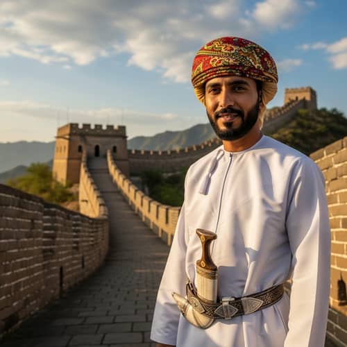 Middle-Eastern Man in Traditional Omani Attire at China Wall