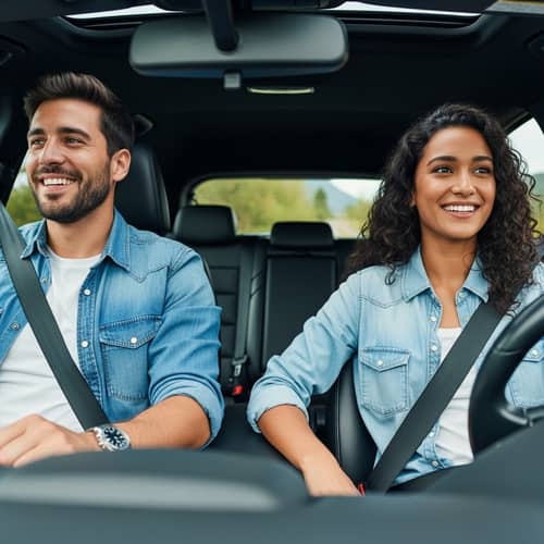 Cheerful Hispanic Man and South Asian Woman Enjoying Scenic Drive
