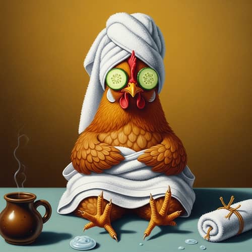 Whimsical Surreal Art: Confident Chicken at Spa