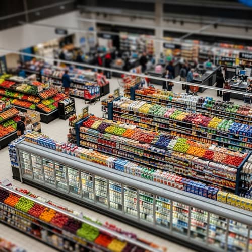Busy Supermarket Scene | Tilt-Shift Style Overhead Shot