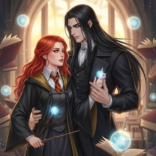 Romantic Fantasy Scene with Woman in Majestic Robes and Man in Dark Coat