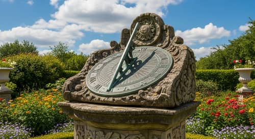 Elaborate Old-Fashioned Sundial in Classic Garden