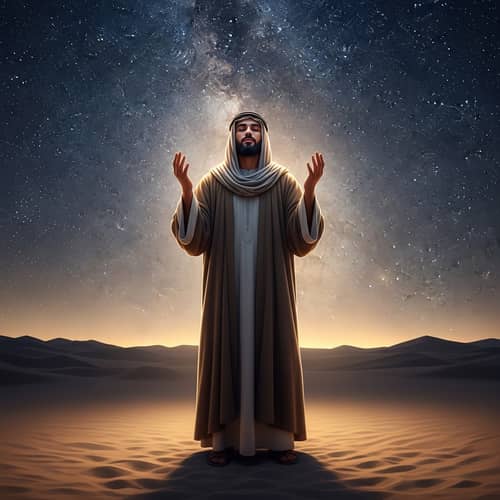 Tranquil Desert Scene with Historically Significant Religious Figure