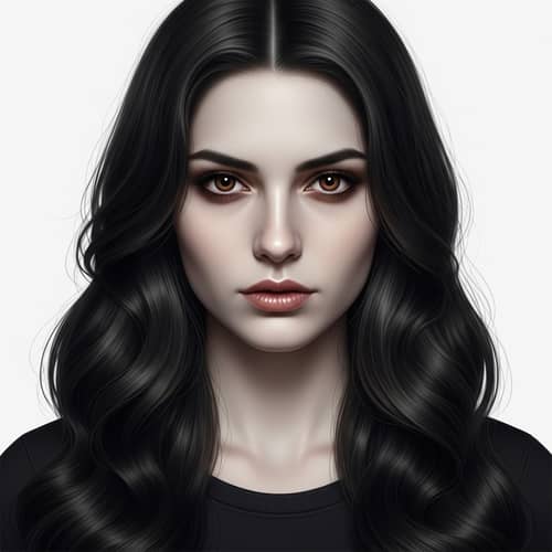 Pale Young Lady with Moonlit Glow - Dark Hair & Amber Eyes
