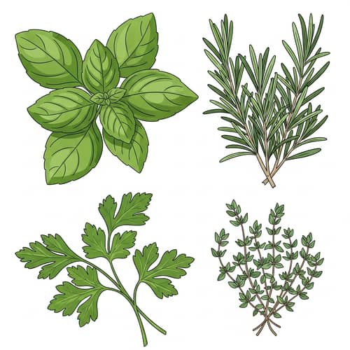 Modern Kitchen Herbs Art: Basil, Rosemary, Parsley & Thyme