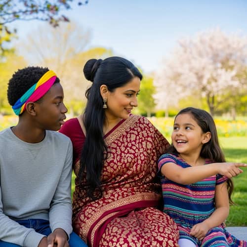 Special Moment: South Asian Mother with Kids in Park