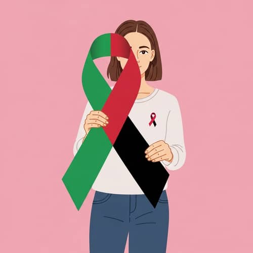 Hopeful Woman Holding Breast Cancer Ribbon | Support & Strength