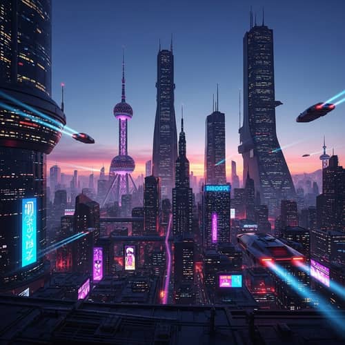 Futuristic Cityscape at Dusk | Neon Urban Landscape