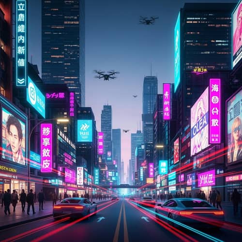 Cyberpunk Urban Cityscape with Neon Haze
