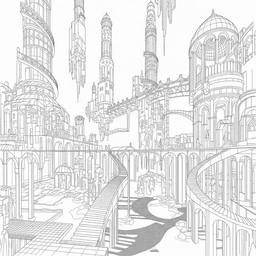 Dreamscape Line Art Architecture Creation