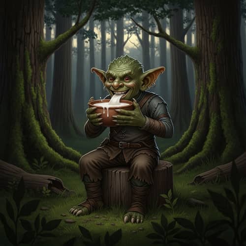 Enchanting Wilderness: Sneaky Hobgoblin Drinking Milk