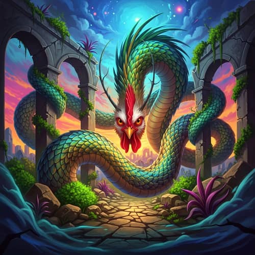 Mythical Chicken-Headed Serpent in Surreal Digital Art