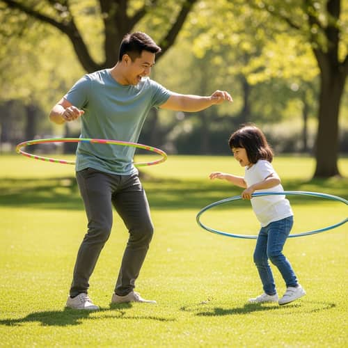 Father and Child Playing with Hula Hoops | Joyful Bonding Moment