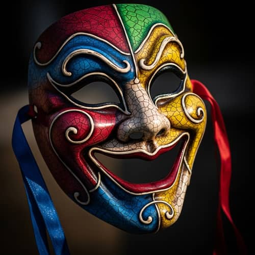 Intricately Designed Joker's Mask in Red, Blue, Yellow, and Green