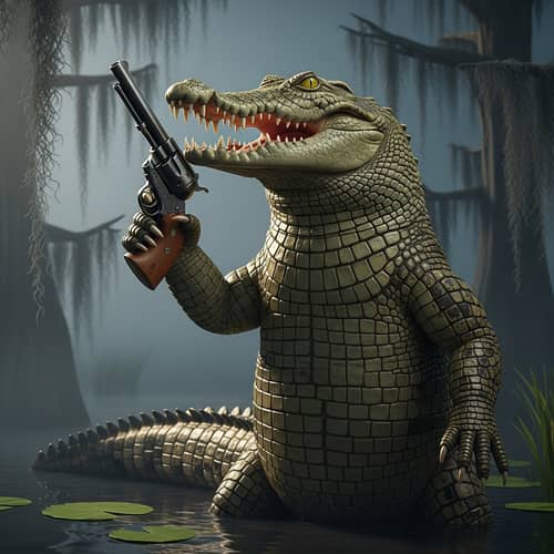 Crocodile with Pistol - Mysterious Image