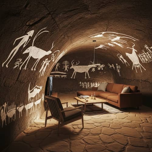 Modern Interior Design in Stone Age Cave: Primitive Decor Fusion
