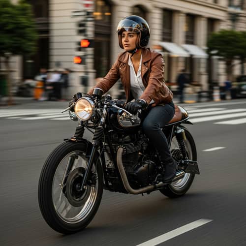 28-Year-Old Hispanic Attorney on Café Racer Motorcycle