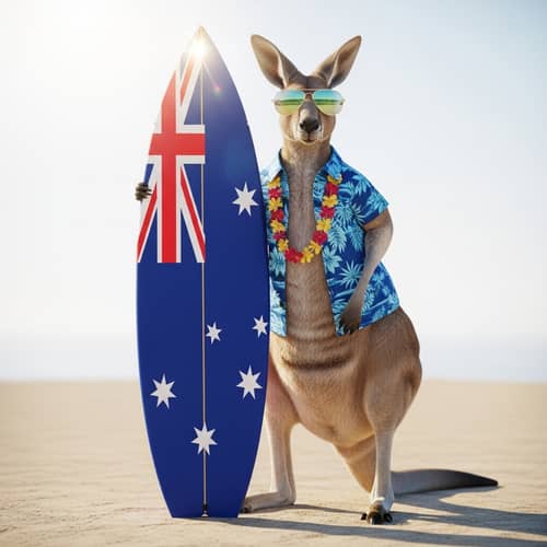 Sunny Kangaroo in Hawaiian Shirt | Australia Flag Surfboard
