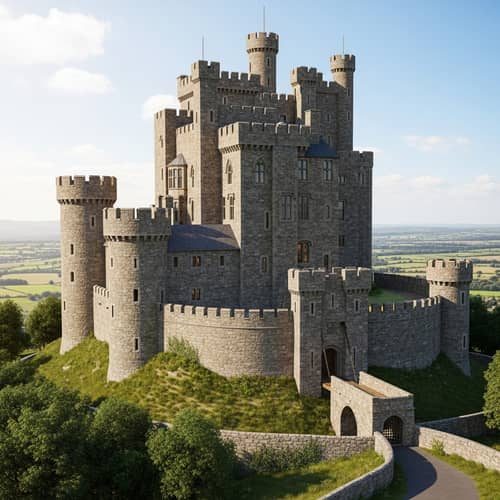Majestic Castle in Merthyr Tydfil, Wales - Historic 3D Rendering