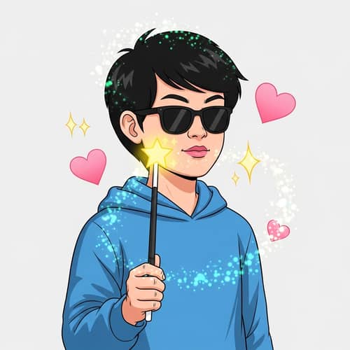 Humorous Cartoon Drawing of Person with Magic Wand