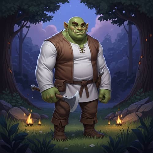 Fantasy Ogre Character in Medieval Outfit - Deep Forest Scene