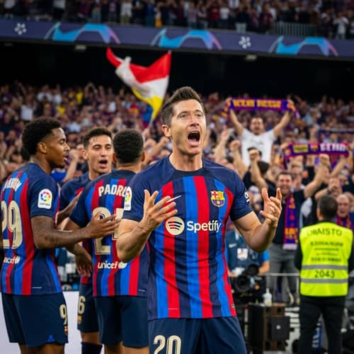 Lewandowski Celebrating Goal for Barca