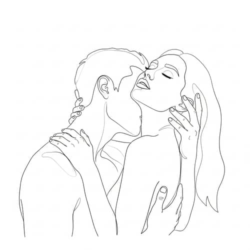 Elegant Line Art of Intimate Foreplay Moments