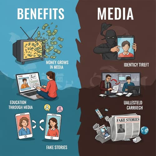 Media Benefits and Risks Illustrated Poster