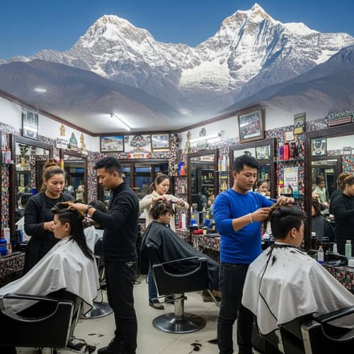 Traditional Nepalese Hair Salon in Himalayan Mountains