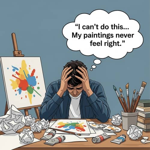 South Asian Artist Despair at Messy Desk | Struggling with Art