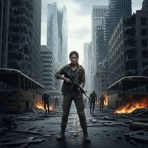 Post-Apocalyptic Female Survivor Defends Against Zombies