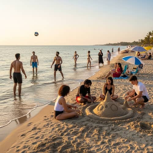Diverse Beach Scene with People Enjoying Nature