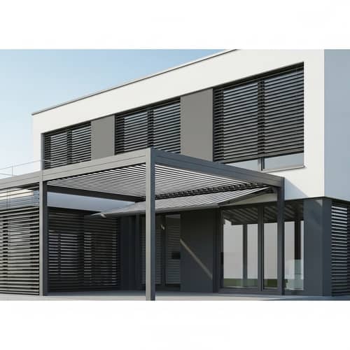Modern House with Aluminum Blinds, Pergolas, and Hinged Awning