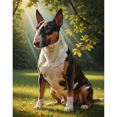 Tranquil Bull Terrier Oil Painting in Natural Setting